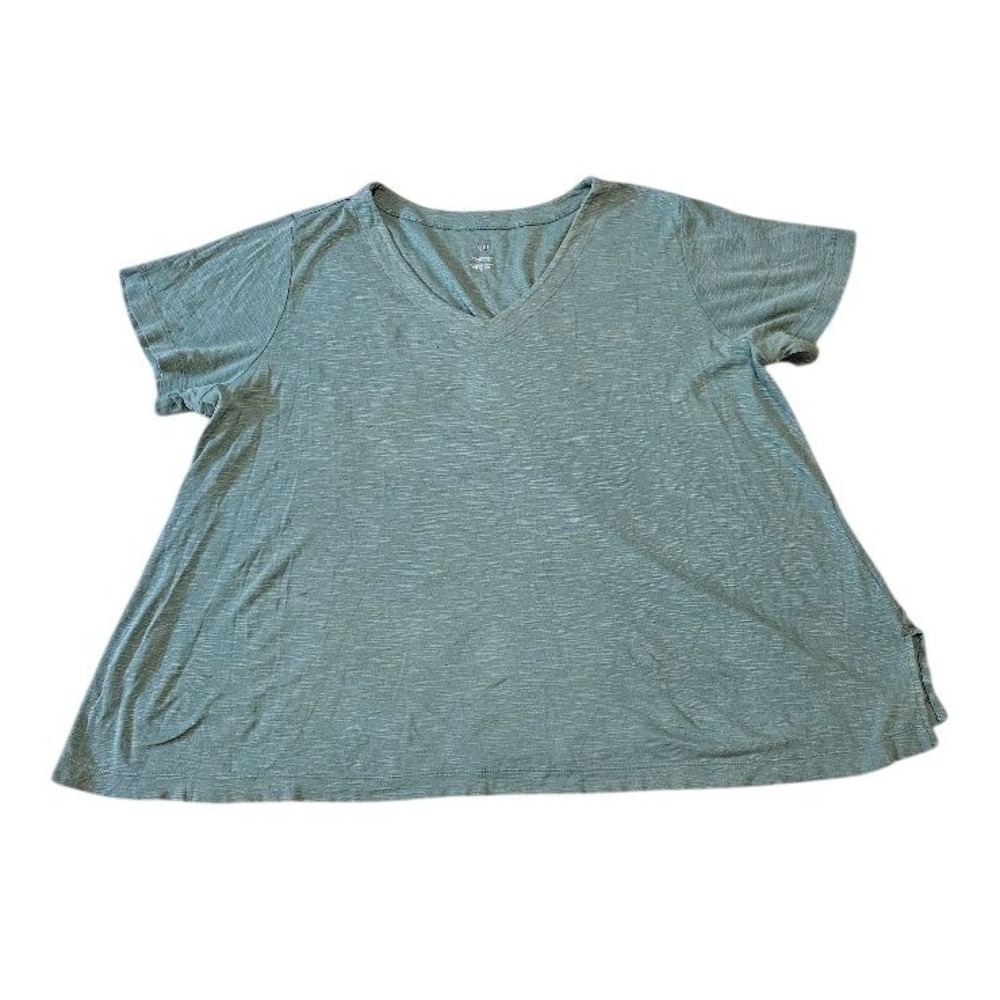 J. Jill Pima Slub-Knit V-Neck Tee Sage Green XL 100% Pima Cotton Short Sleeve
